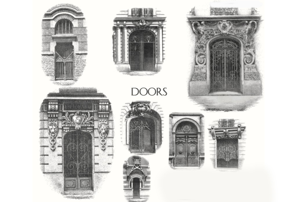 欧式复古的铁门和窗户笔刷