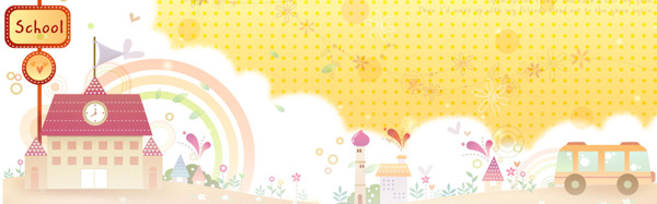 卡通白色云朵學(xué)校banner背景素材