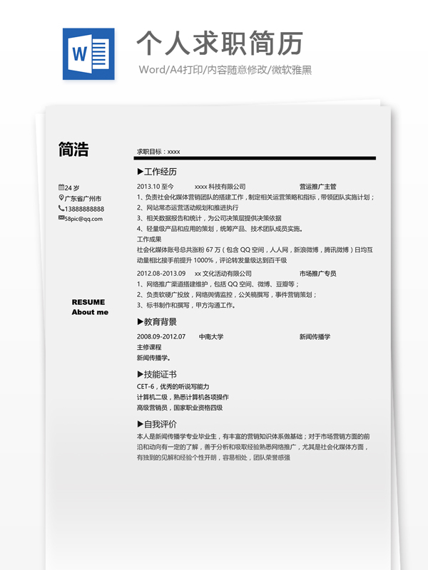 個人求職簡歷模板