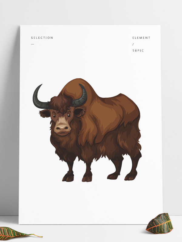矢量手绘卡通动物牦牛老牛