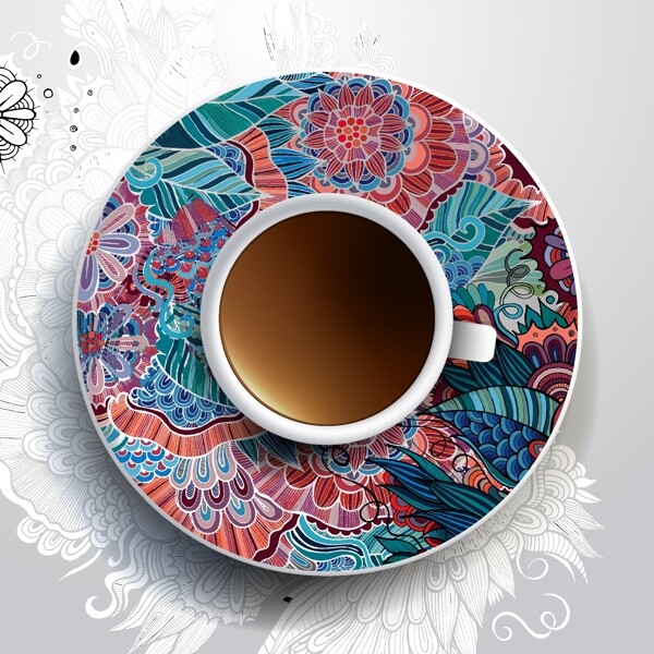 炫彩花纹咖啡杯具