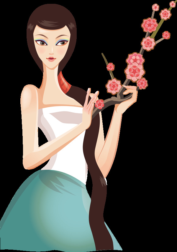 卡通紅梅女子png元素素材