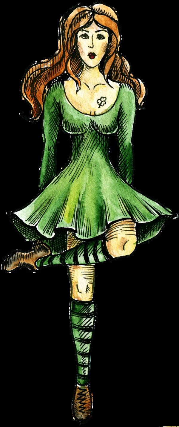 綠色女人卡通透明素材