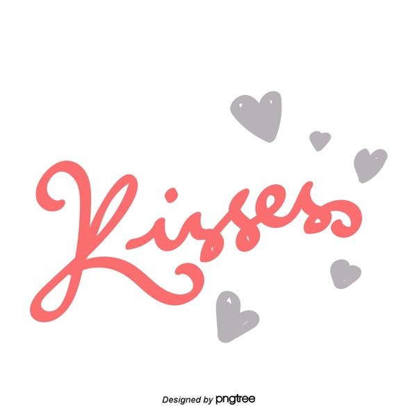 情人节爱心桃心型元素kiss字样手绘字体贴纸