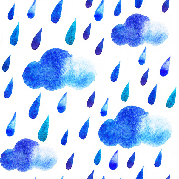 水彩畫的雨和云