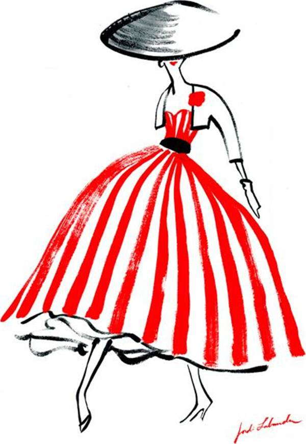 红色竖纹蓬蓬裙设计图