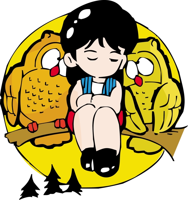 坐在樹枝上的男孩和貓頭鷹