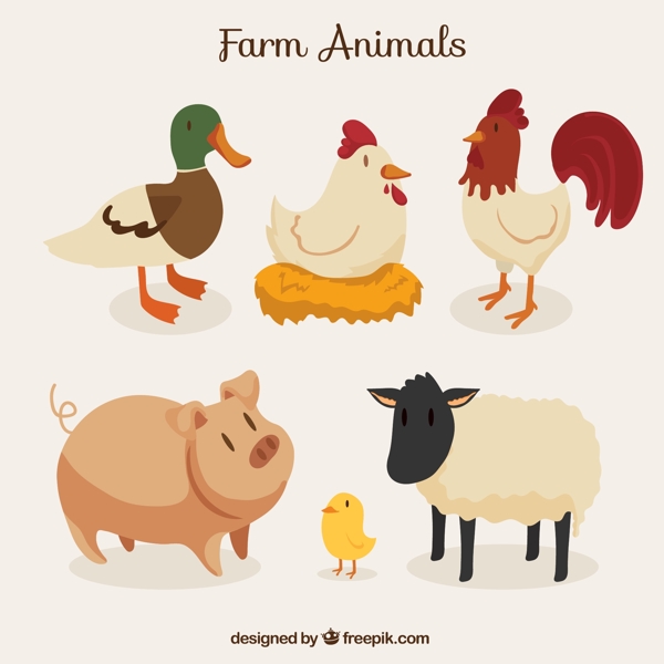 6种可爱农场动物矢量素材