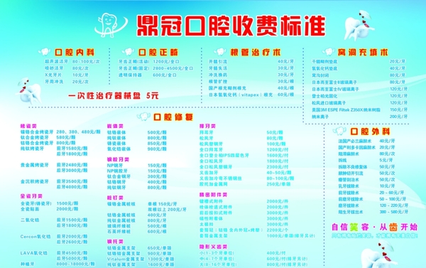 牙科價目表圖片