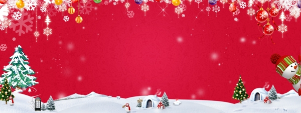 喜庆圣诞狂欢聚雪花红色背景