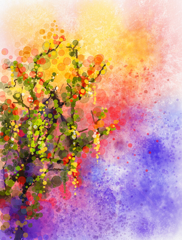 彩色圆环植物花朵油画图片