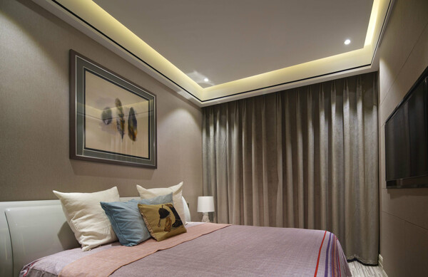 现代时尚卧室浅褐色系白色台灯室内装修图