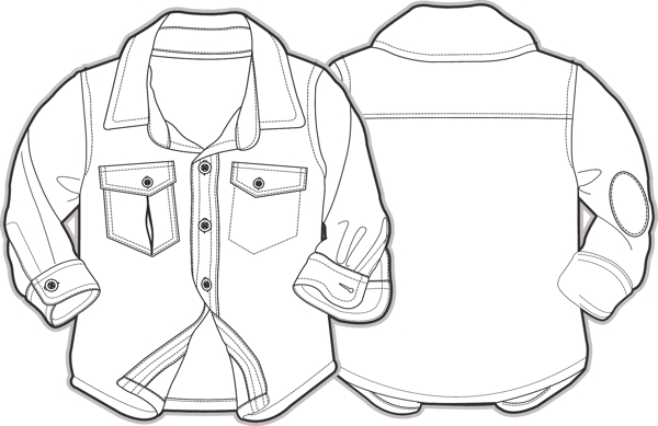 衬衫外套秋冬款男孩服装设计线稿矢量素材