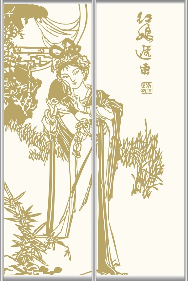 中國(guó)風(fēng)紅娘玻璃移門(mén)圖片大全編號(hào)dls336