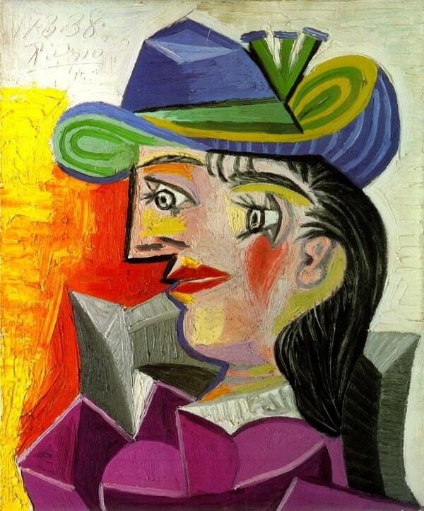 1938Femmeauchapeaubleu西班牙画家巴勃罗毕加索抽象油画人物人体油画装饰画