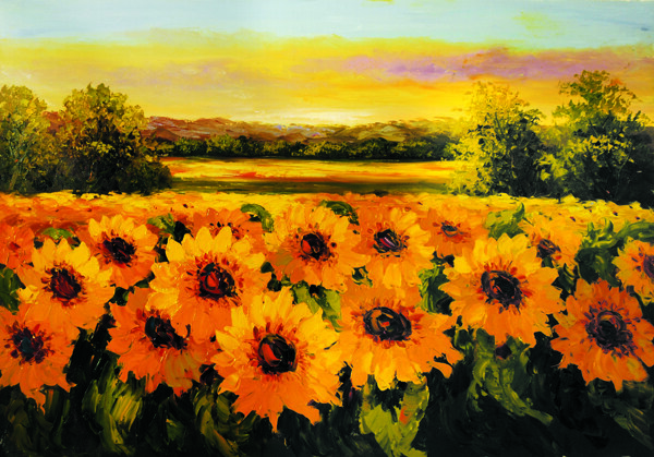 太阳花油画背景墙
