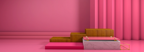 粉色情人节立体展台展板背景