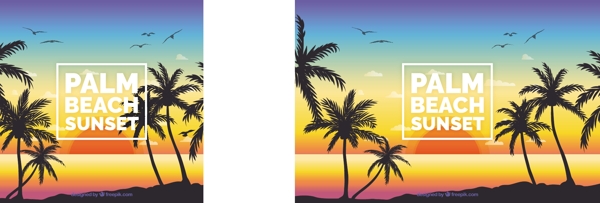 日落风景与椰子树剪影