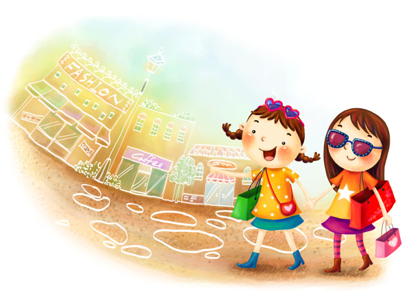 卡通女孩去上學(xué)