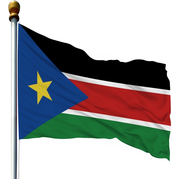 带旗杆的南苏丹共和国国旗