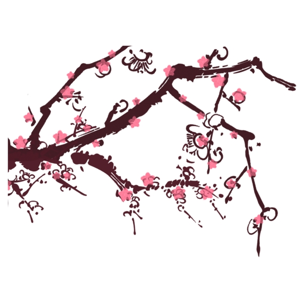 手绘花枝卡通透明素材