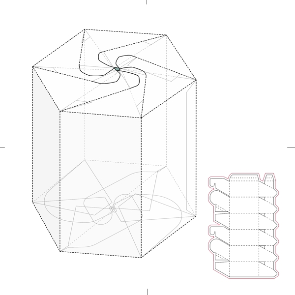 包装盒立柱盒刀模图效果图