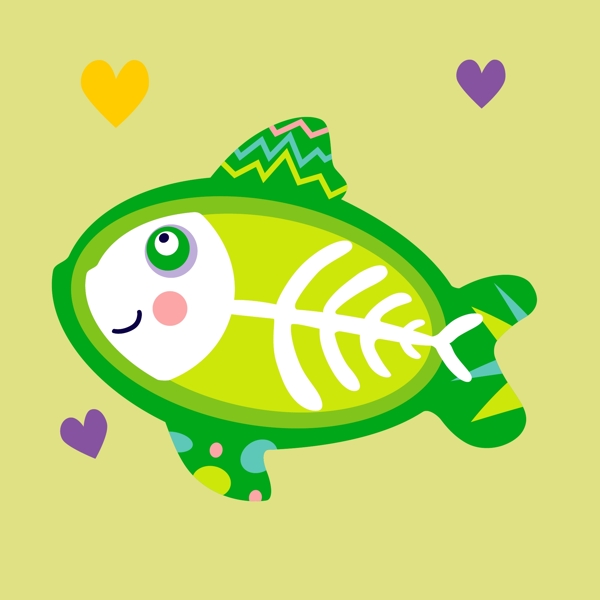 印花矢量圖可愛卡通動物魚心形免費素材