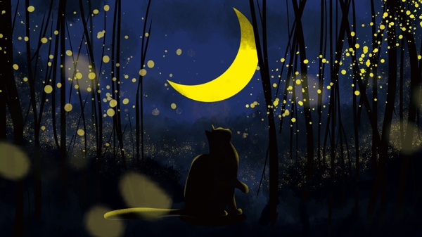 夜空中遥望萤火虫的猫