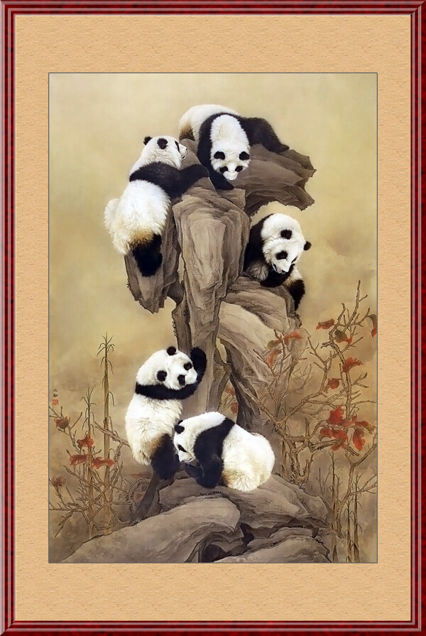 工筆畫熊貓圖片