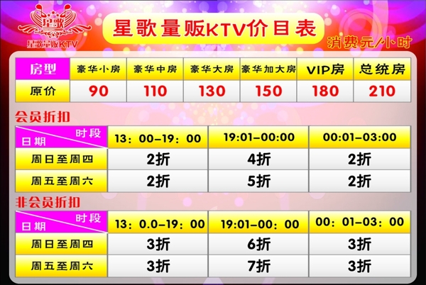 KTV價(jià)目表圖片
