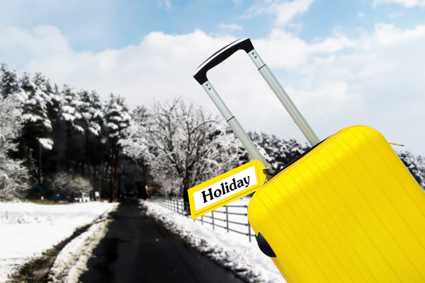 行李箱与冬天雪景图片