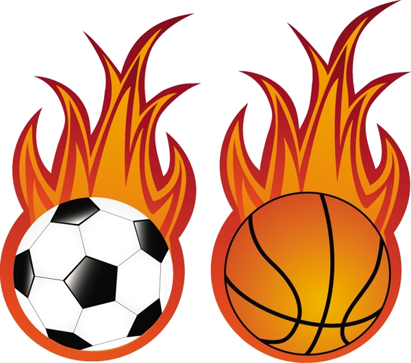 火焰足球与篮球矢量素材