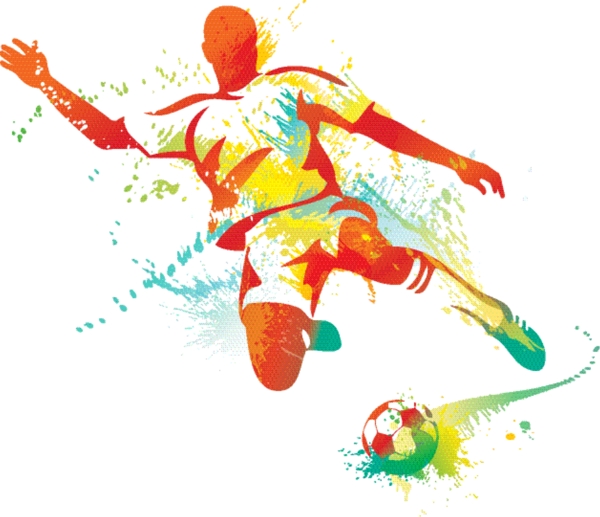 水墨喷溅与足球运动员插画