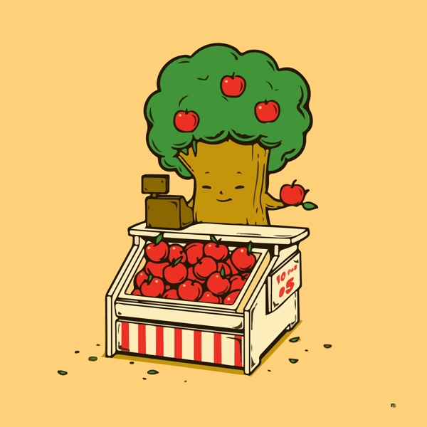 印花矢量图植物卡通植物树水果免费素材