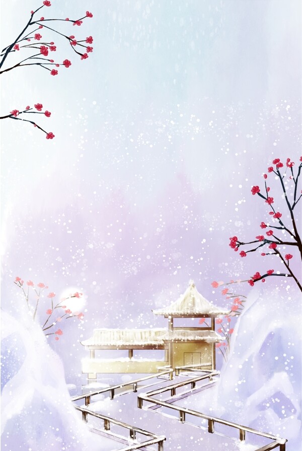 莫兰迪中国风梅花雪景海报