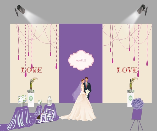 粉紫色婚礼布置效果图免费下载