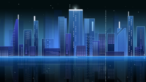 霓虹天际渐变城市夜景大气蓝色科技感海报