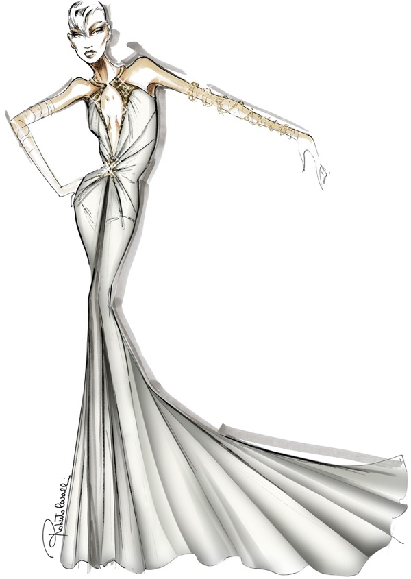 白色长裙礼服设计图