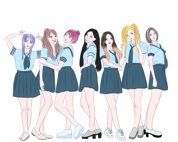 手繪畢業(yè)季女生合照