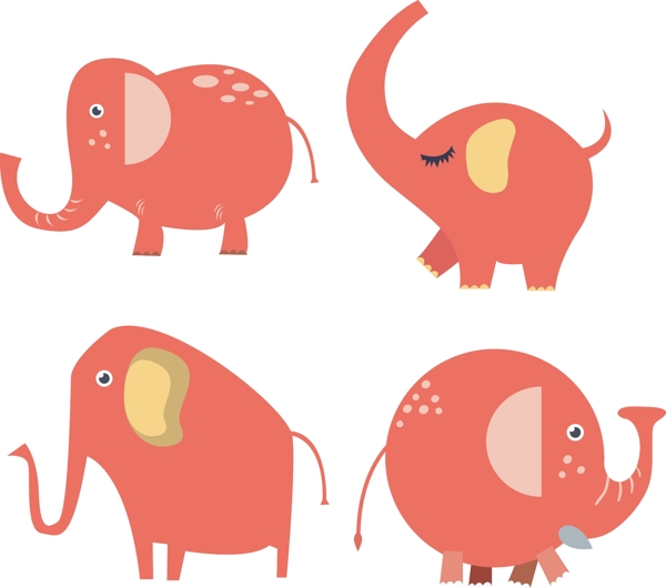 粉色扁平化大象可爱卡通动物