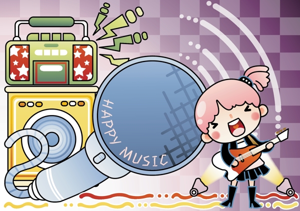 卡通音樂演唱插畫