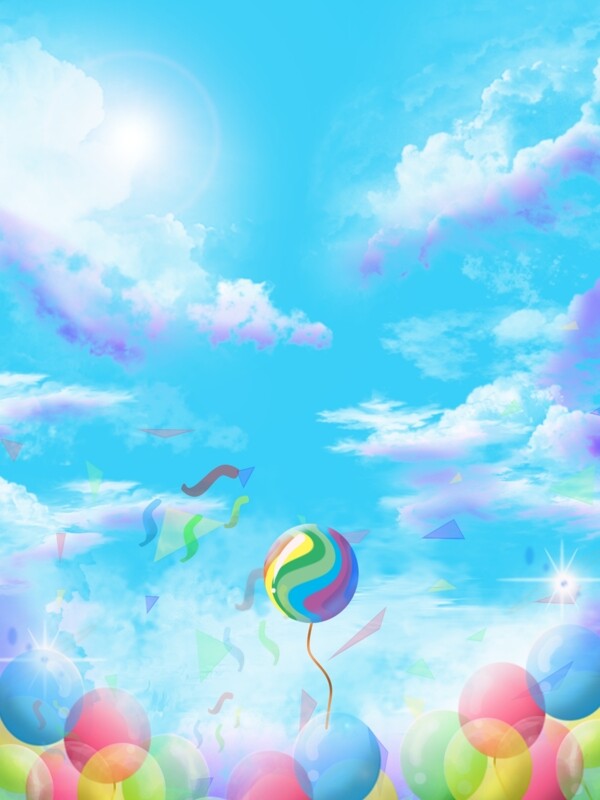 蓝天白云彩色气球背景