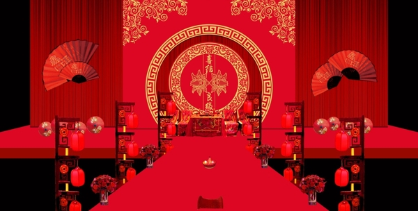 中式婚礼舞台背景布置