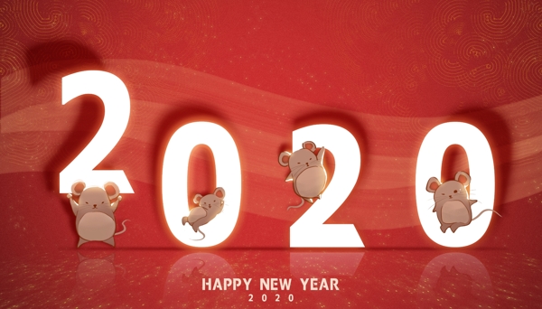 2020鼠年小鼠红色纹理