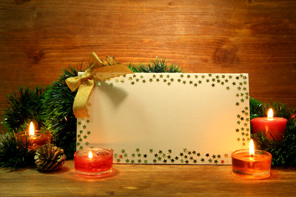 蜡烛与圣诞卡片图片