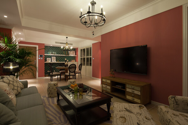 欧式客厅深粉色背景墙室内装修效果图