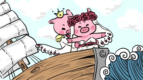 猪猪的婚礼系列插画
