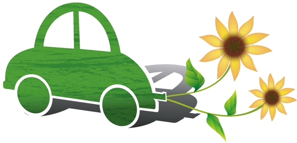 绿色汽车向日葵背景图片