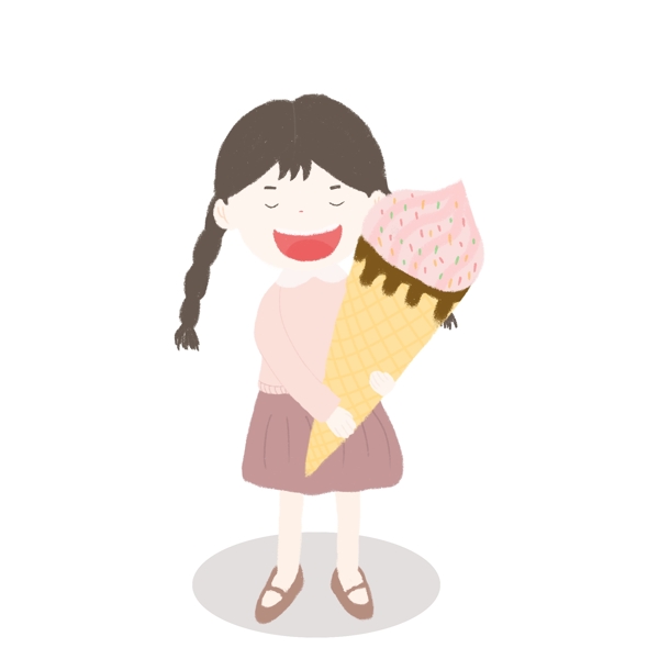 可爱卡通儿童形象抱着冰淇淋的小女孩