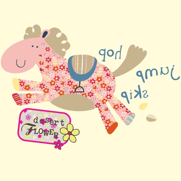 印花矢量圖可愛(ài)卡通卡通動(dòng)物馬英文免費(fèi)素材